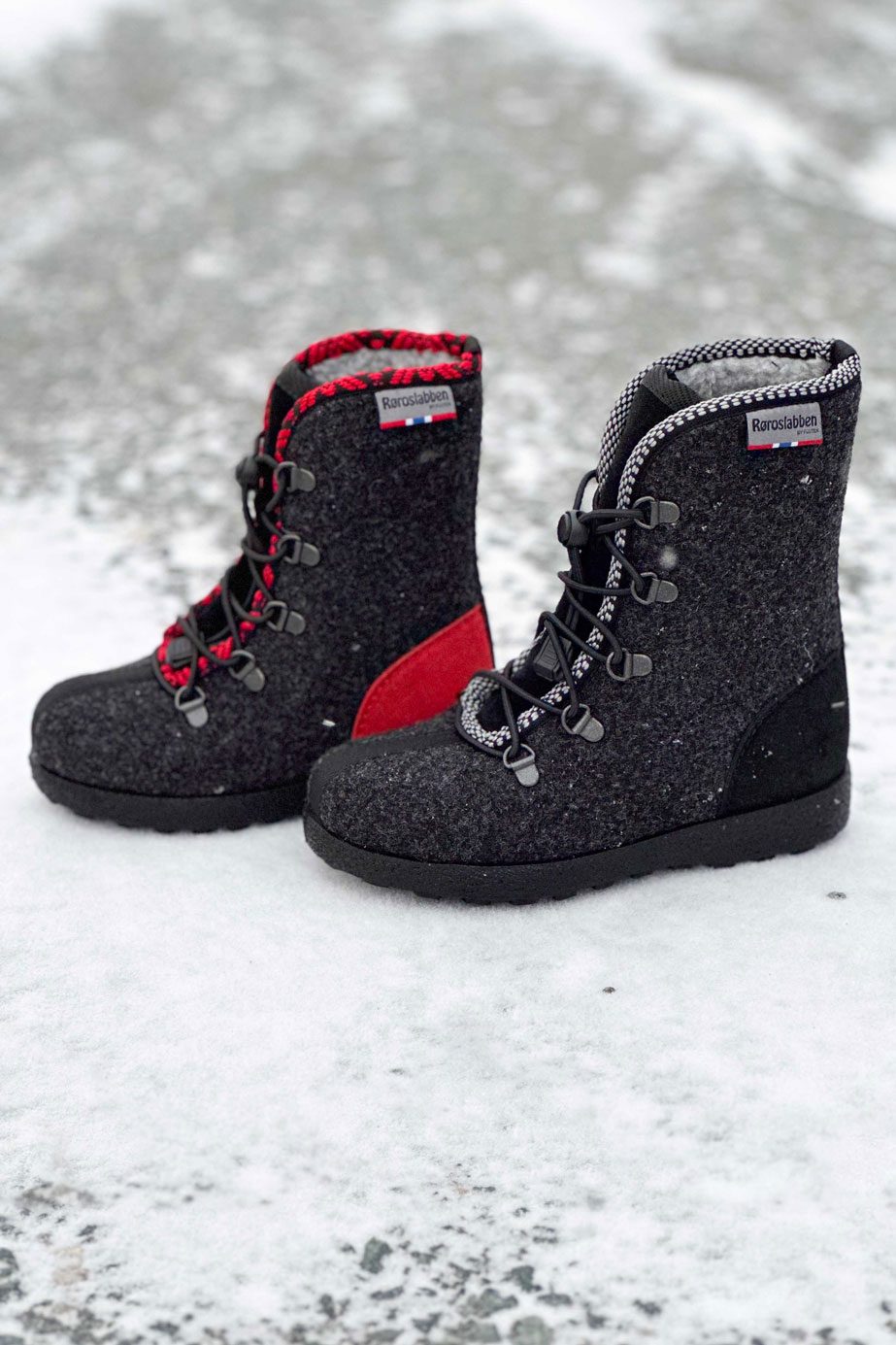 roroslabber_jr ullfiltsko til barn i to ulike farger